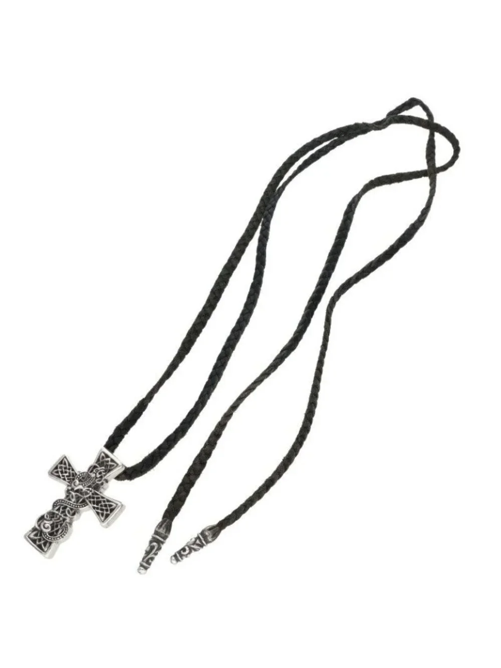 Chrome Hearts Celtic Cross XS Leather Braid Silver Necklace